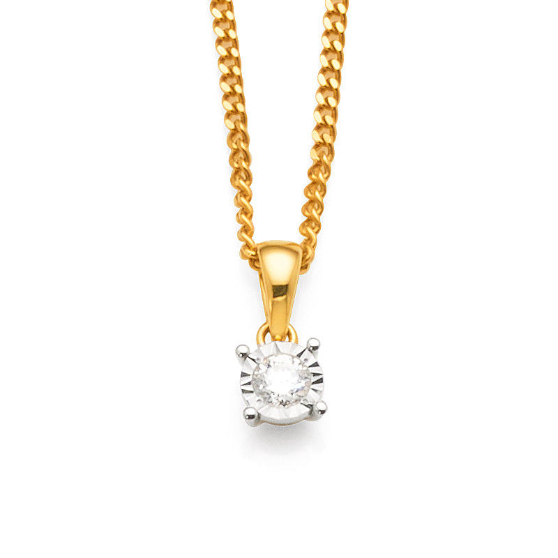 9ct Yellow Gold Illusion Set Diamond Solitaire Pendant TW:0.