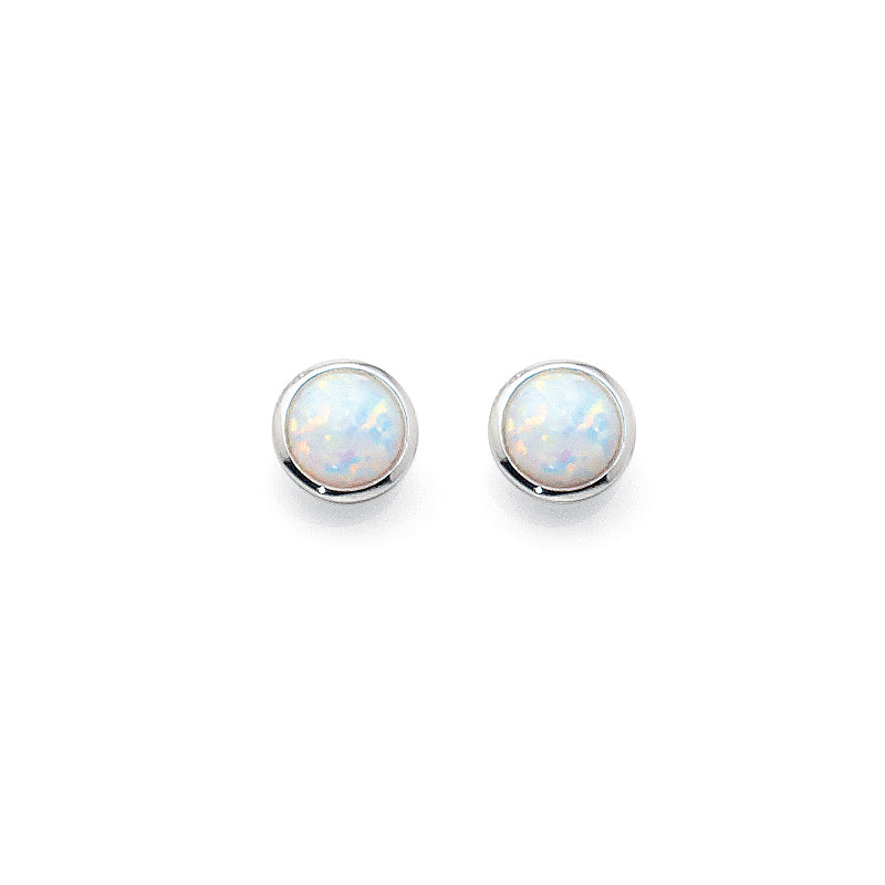 Sterling Silver Round White Opal 5mm Studs