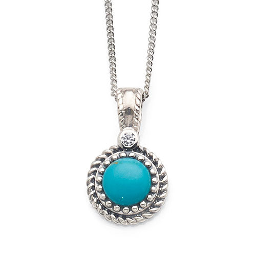 Sterling Silver Round Turquoise Cubic Zirconia Beaded Edge