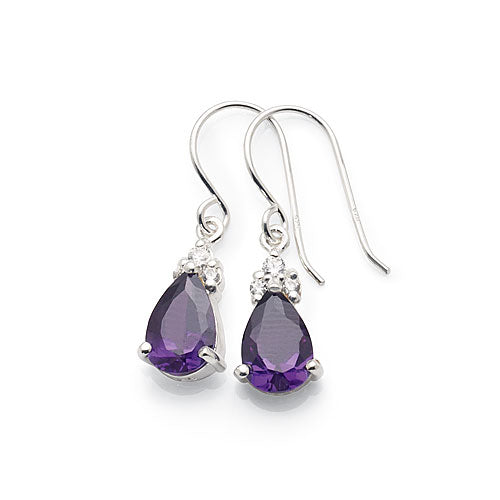 Sterling Silver Purple Cubic Zirconia Hooks