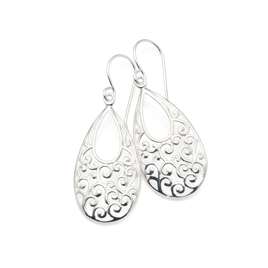 Sterling Silver Filigree Teardrop Hooks