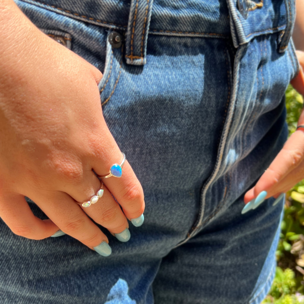 Sterling Silver Created Blue Opal Pear Shaped Ring