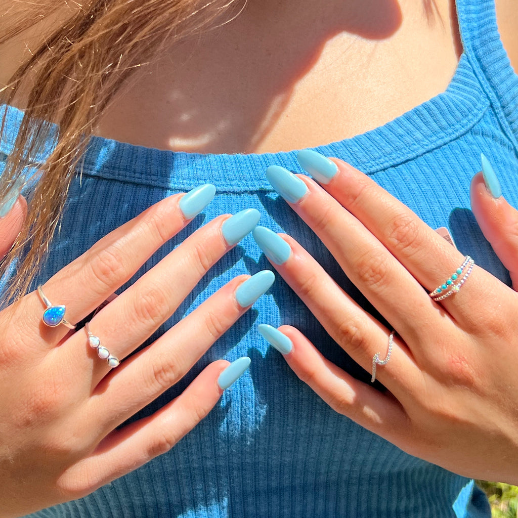 Sterling Silver Created Blue Opal Pear Shaped Ring