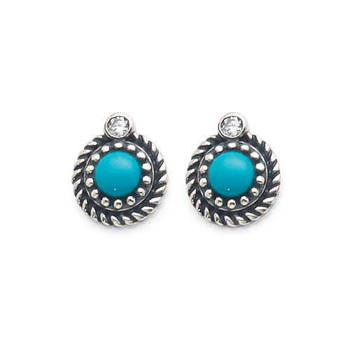 Sterling Silver Round Created Turquoise Cubic Zirconia Studs