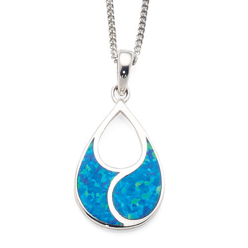 Sterling Silver Created Blue Opal Pendant