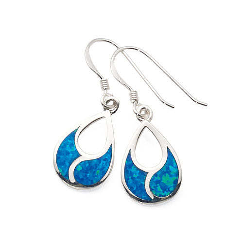 Sterling Silver Created Blue Opal Hooks