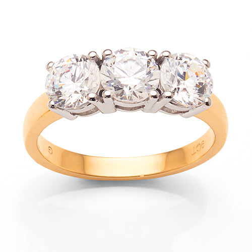 Evergem 9ct Yellow Gold Cubic Zirconia Trilogy Ring