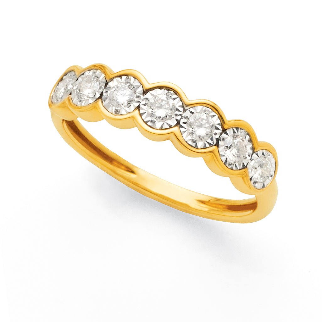 9ct Yellow Gold Round Diamond Row Bezel Set Ring TDW 0.34CT