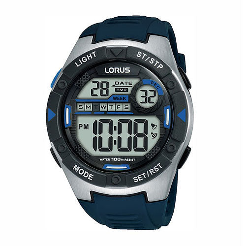 Lorus Digital Navy Blue & Silver Watch R2395MX-9