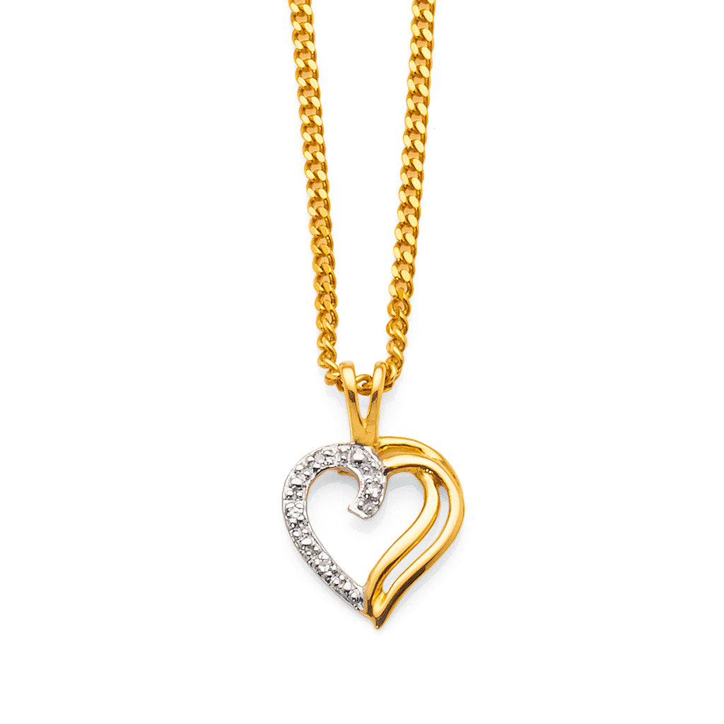 9ct Gold Pave Set Diamond Open Heart Pendant