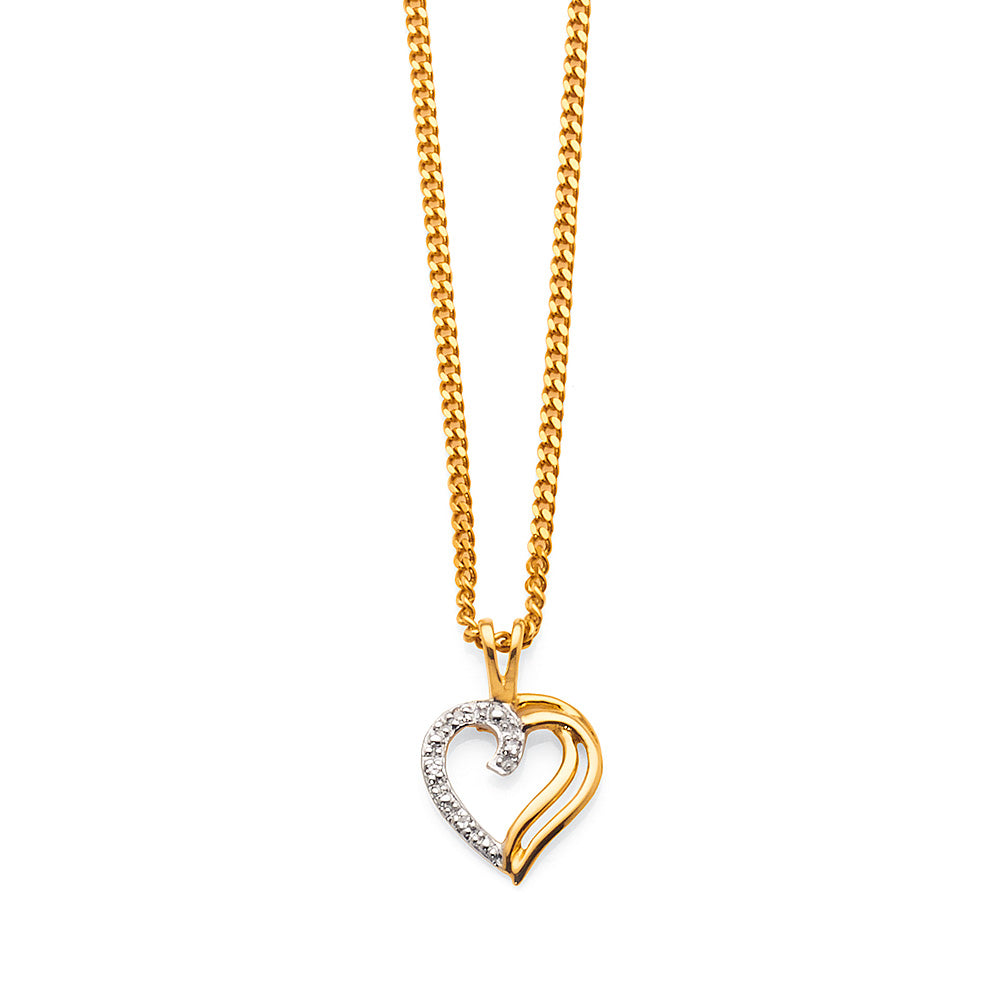 9ct Gold Pave Set Diamond Open Heart Pendant