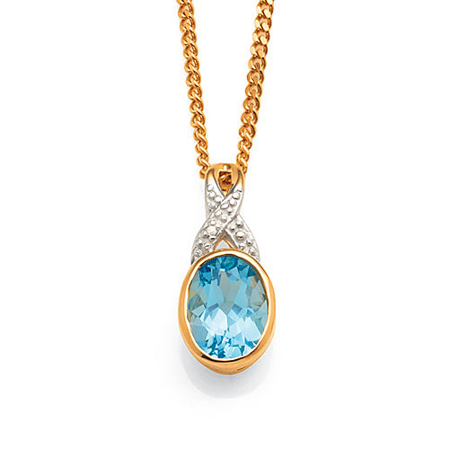 9ct Blue Topaz & Diamond Pendant