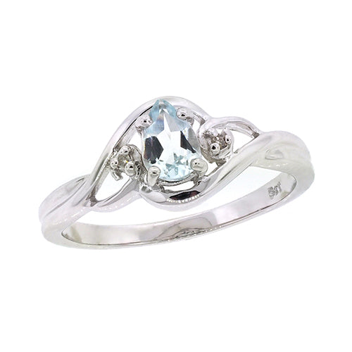 9ct White Gold Aquamarine & Diamond Ring