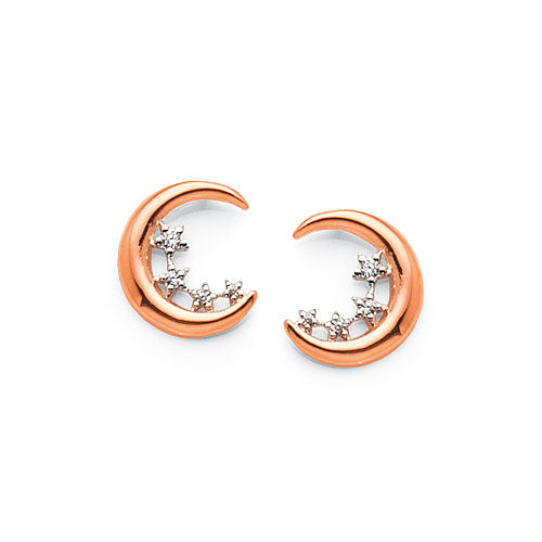 Sterling Silver Rose Tone Crescent Studs