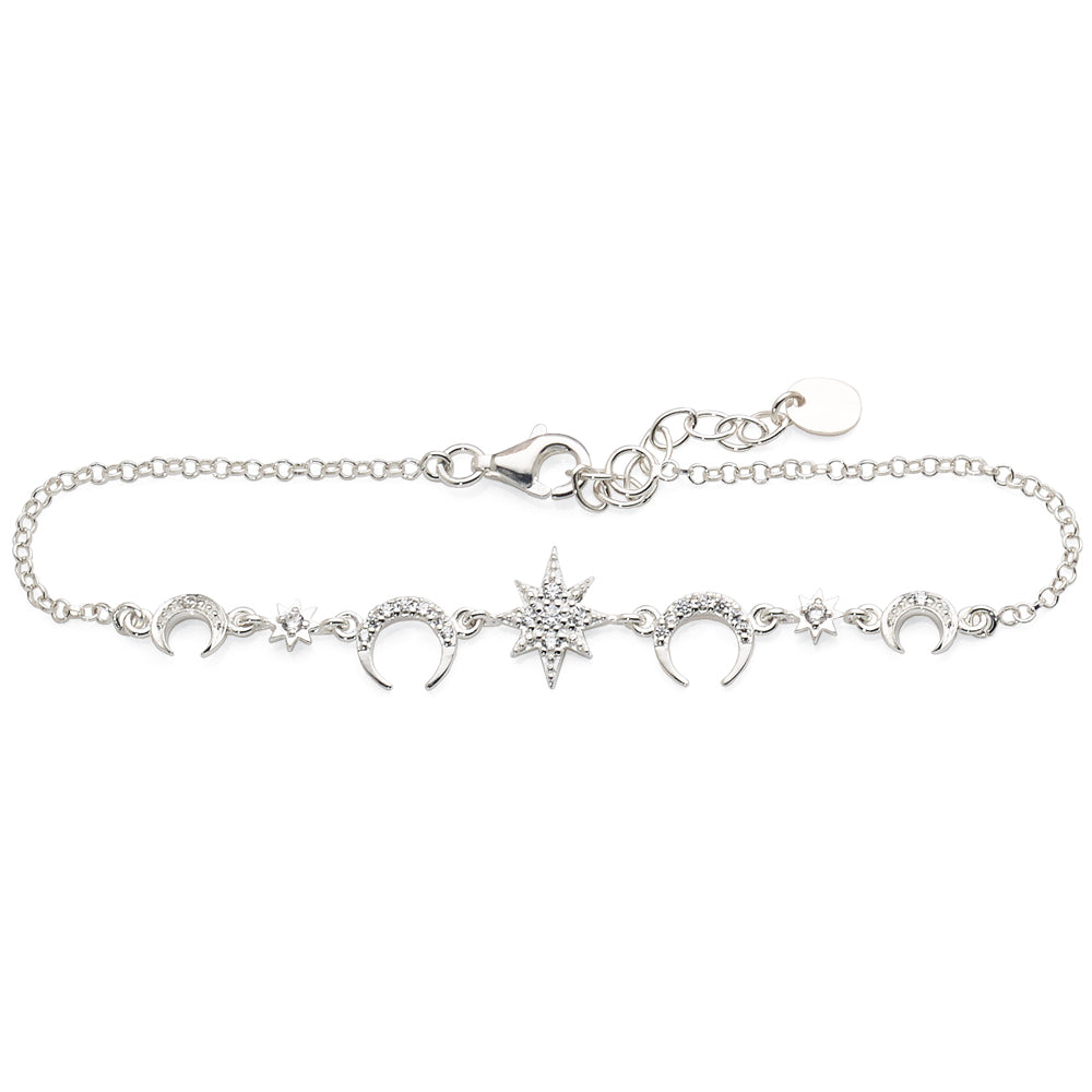 Sterling Silver Cubic Zirconia Celestial Belcher Bracelet