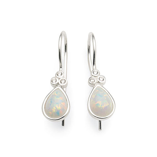 Sterling Silver Pear Shaped Created Opal & Cubic Zirconia Ho