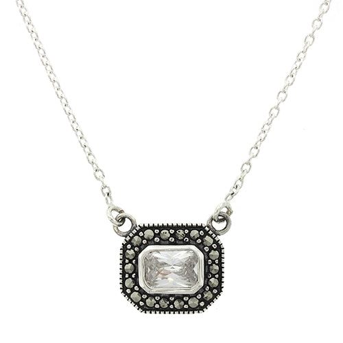 Sterling Silver Marcasite & CZ 43cm Necklet