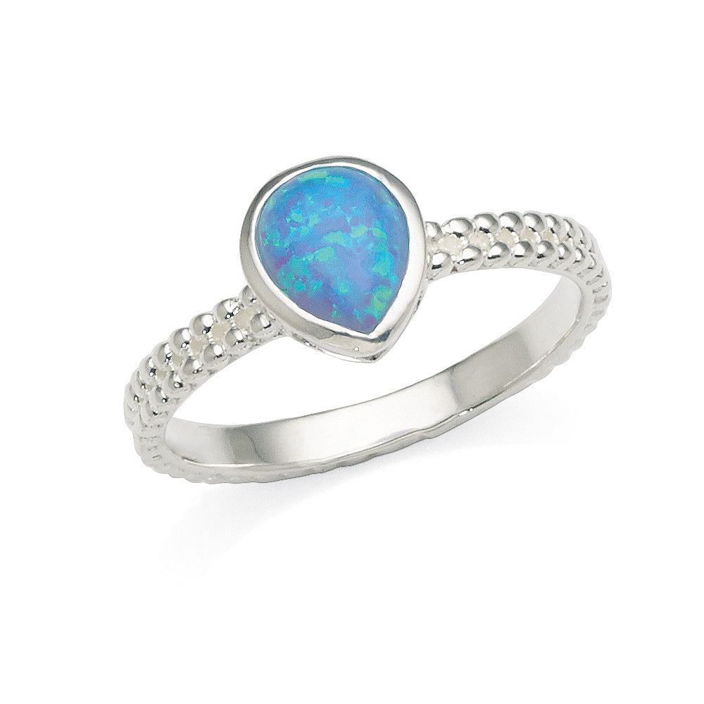 Sterling Silver Created Blue Opal Ring