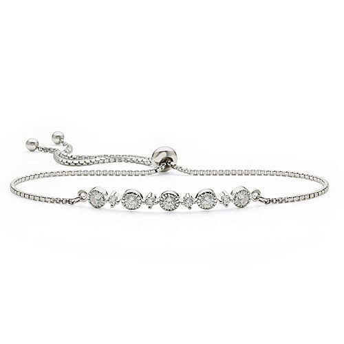 Sterling Silver Cubic Zirconia Adjustable Box Link Bracelet