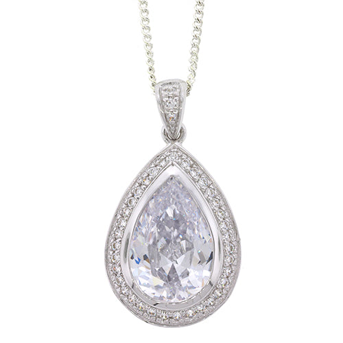 Sterling Silver Cubic Zirconia 17mm Drop Pendant