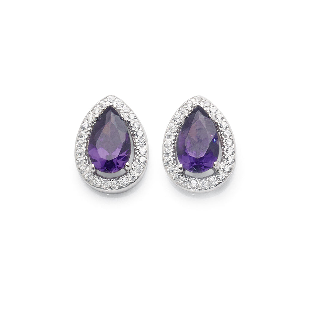 Sterling Silver Purple & White Cubic Zirconia Studs