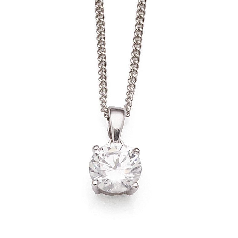 Sterling Silver 7mm Round White Cubic Zirconia Pendant