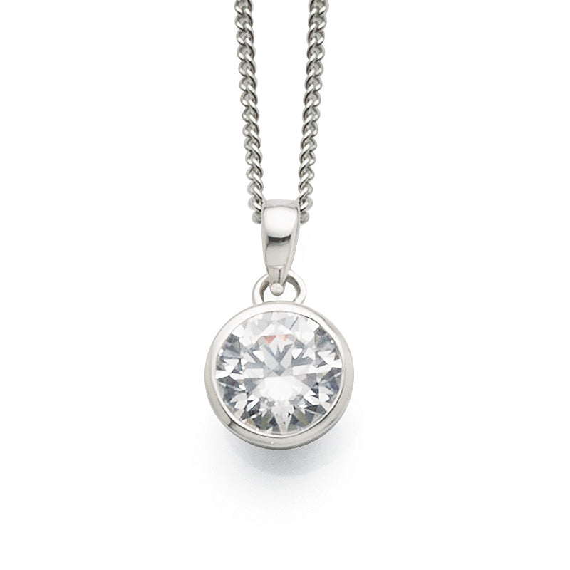 Sterling Silver 7mm Round Cubic Zirconia Pendant