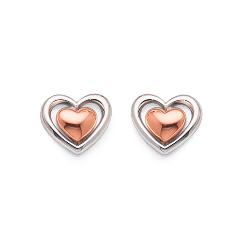 Sterling Silver Rose Tone Heart Stud Earrings