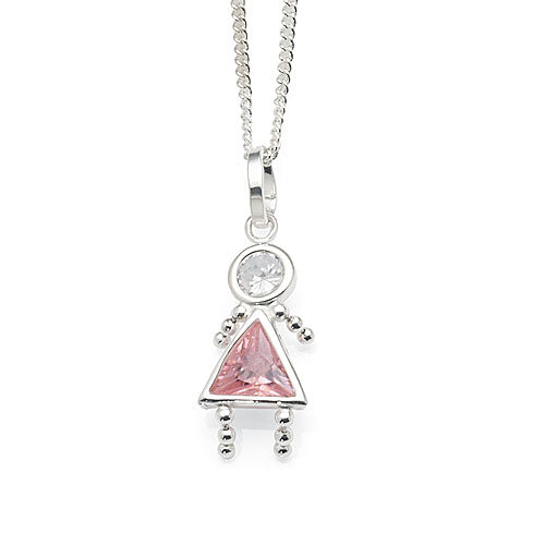 Sterling Silver Pink Girl Gem Baby Pendant