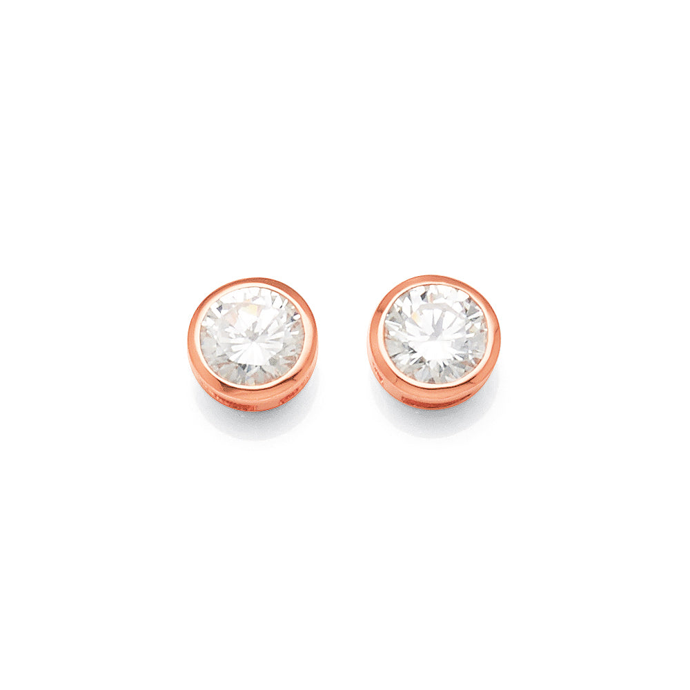 Rose-Tone Sterling Silver 8mm Cubic Zirconia Studs
