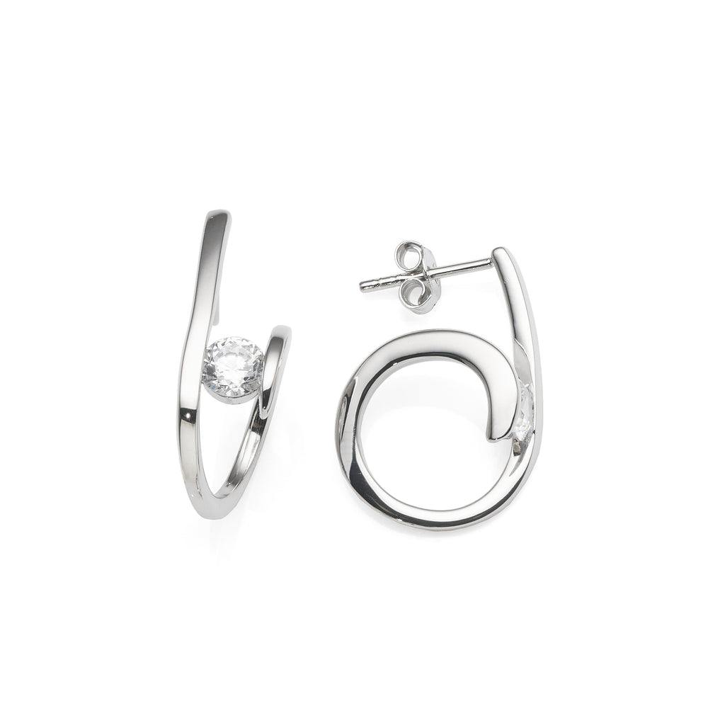 Sterling Silver Cubic Zirconia Open Offset Loop Drop Stud Ea