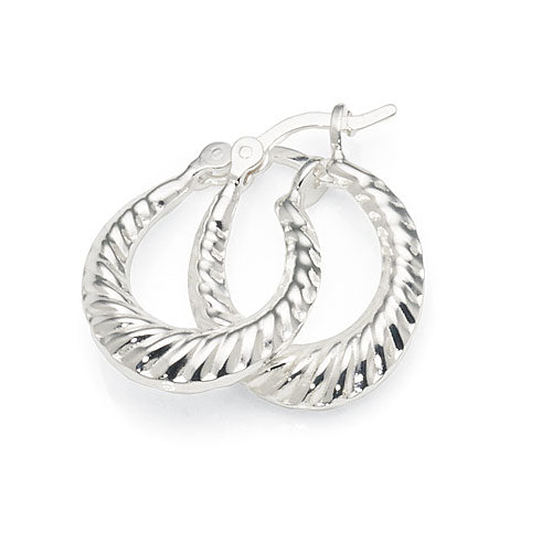 Sterling Silver 10mm Oval Twist Patterned Hoops