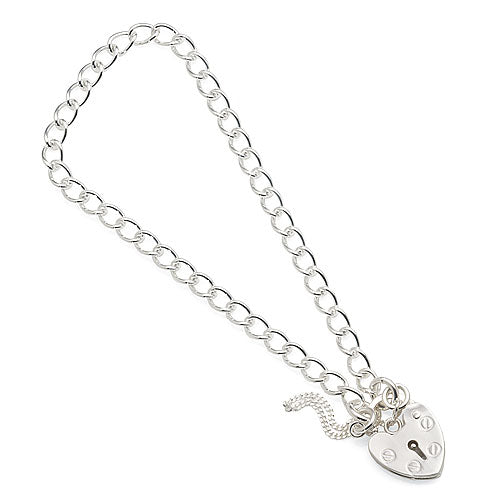 Sterling Silver Plain Heart Padlock Curb Bracelet