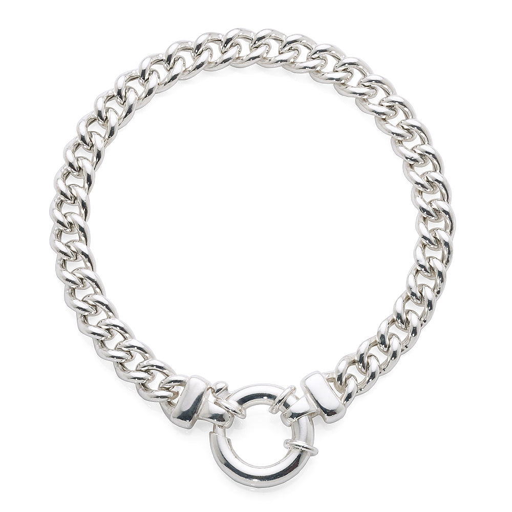 Sterling Silver 19cm Curb Bracelet With Large Bolt Ring