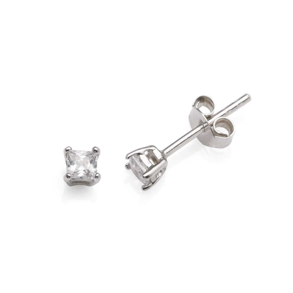 Sterling Silver 3mm Square Cubic Zirconia Claw Set Stud Earr