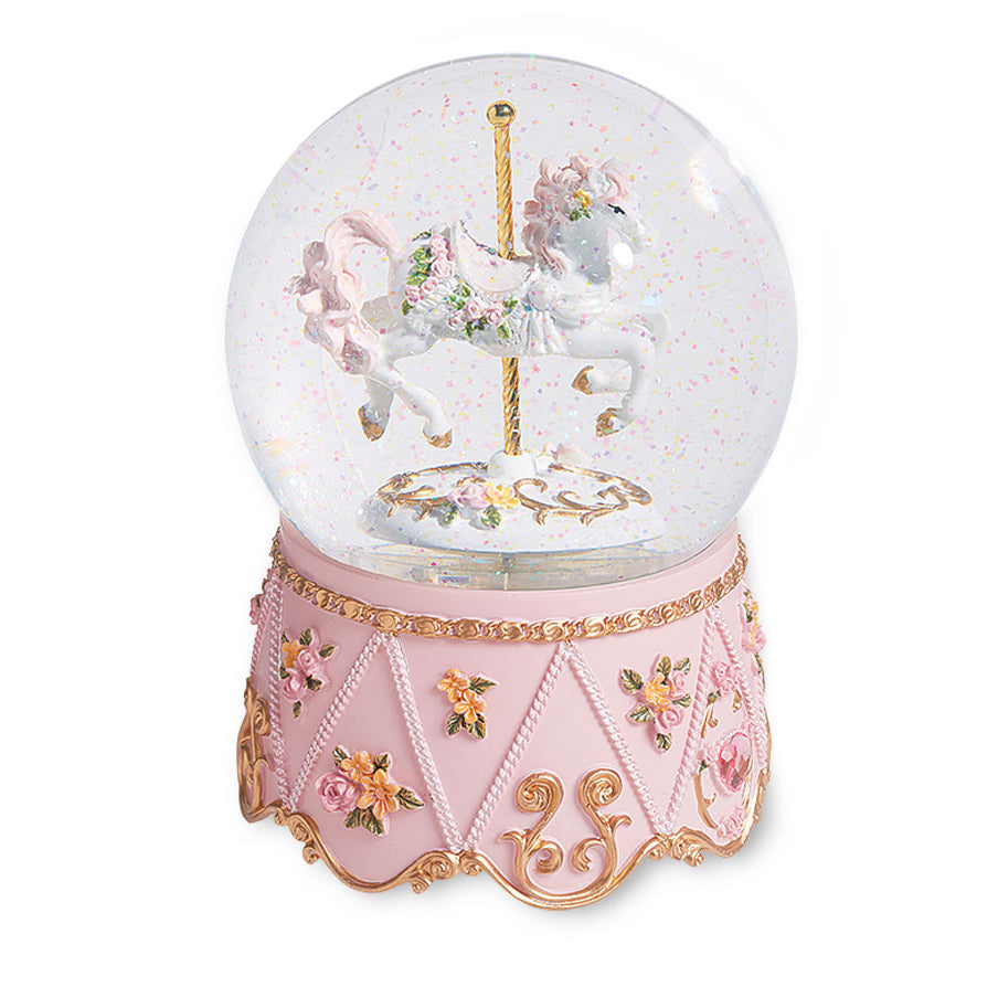 Pink Windup Musical Horse Carousel Snow Globe