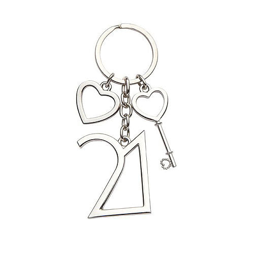 Key Chain With Number 21 & Heart Key Charm