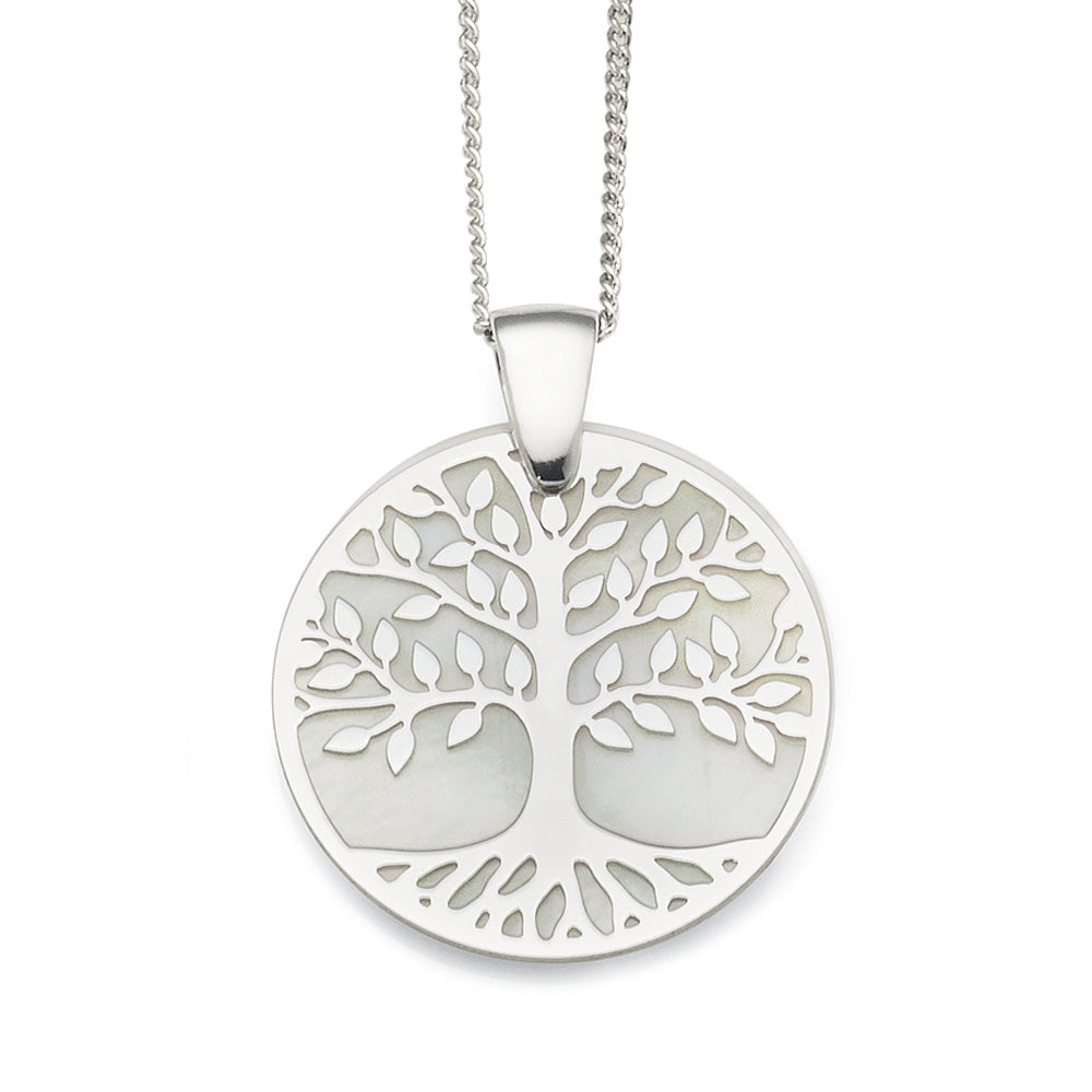 Sterling Silver Mother Of Pearl Tree Of Life Round Pendant