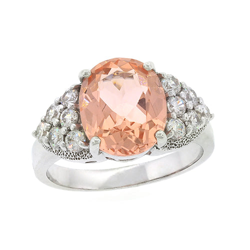 Sterling Silver Nano Morganite & CZ Ring