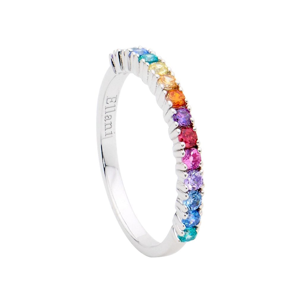 Ellani Sterling Silver Multi-Colour Cubic Zirconia Ring R494