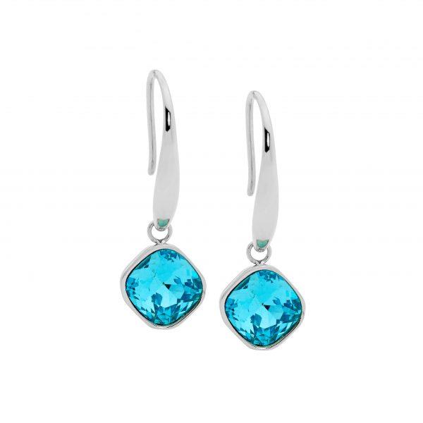 Ellani Stainless Steel Aqua Glass Hook Earrings SE200M-S