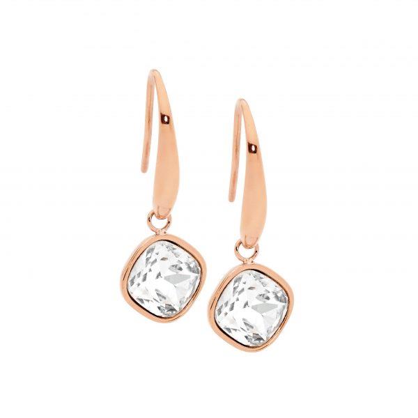 Ellani Rose-Tone Glass Hook Earrings SE200W-R