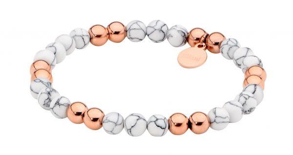 Ellani Rose Stainless Steel & Howlite Ball Stretch Bracelet