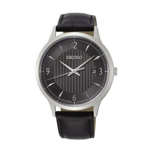 Seiko Black Leather Analogue Watch SGEH85P