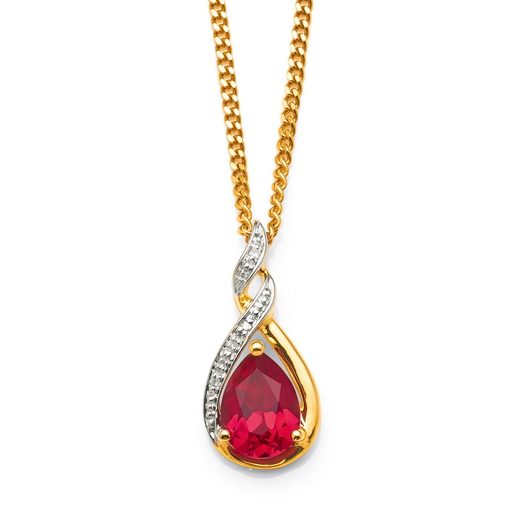 9ct Gold Created Ruby & Diamond Pendant