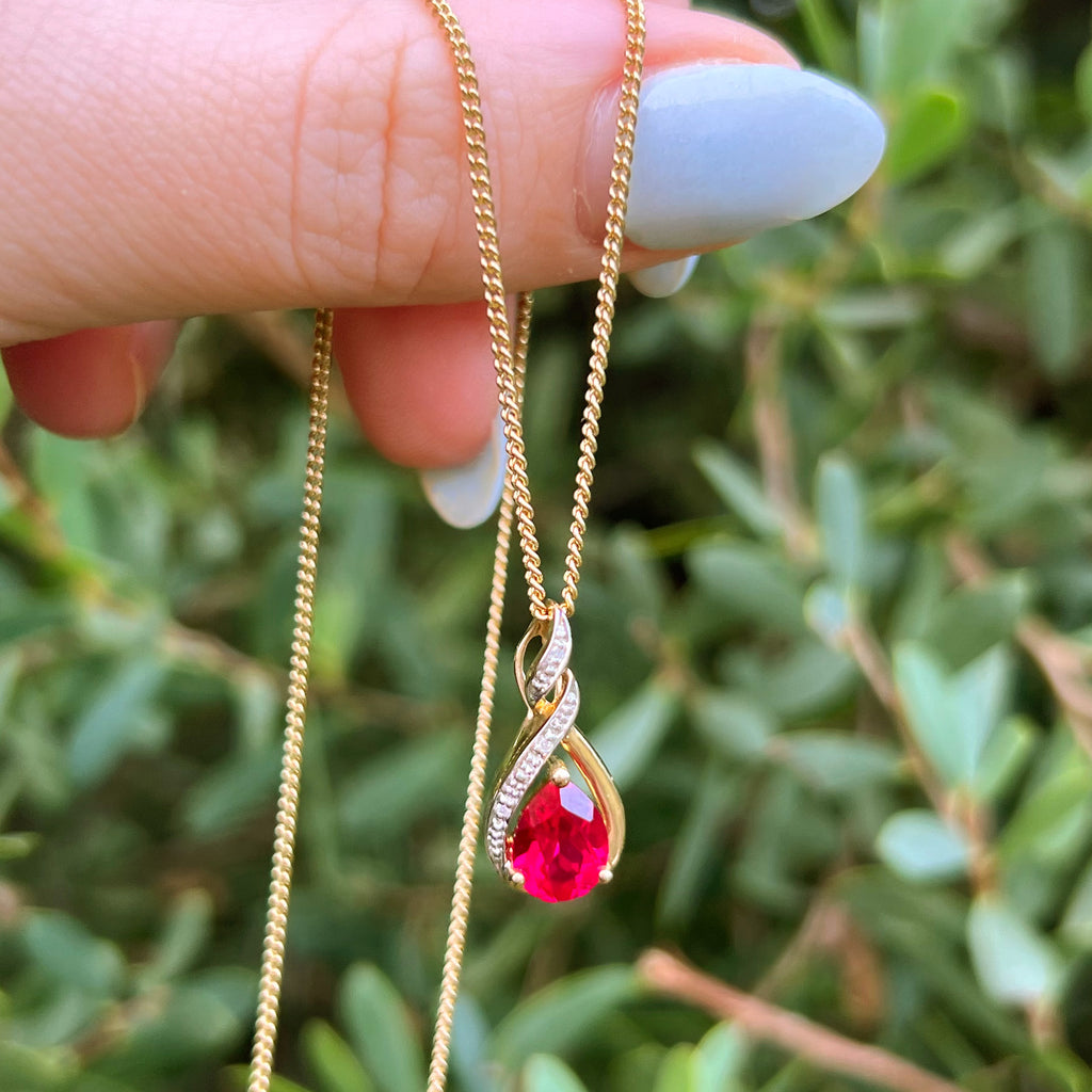 9ct Gold Created Ruby & Diamond Pendant