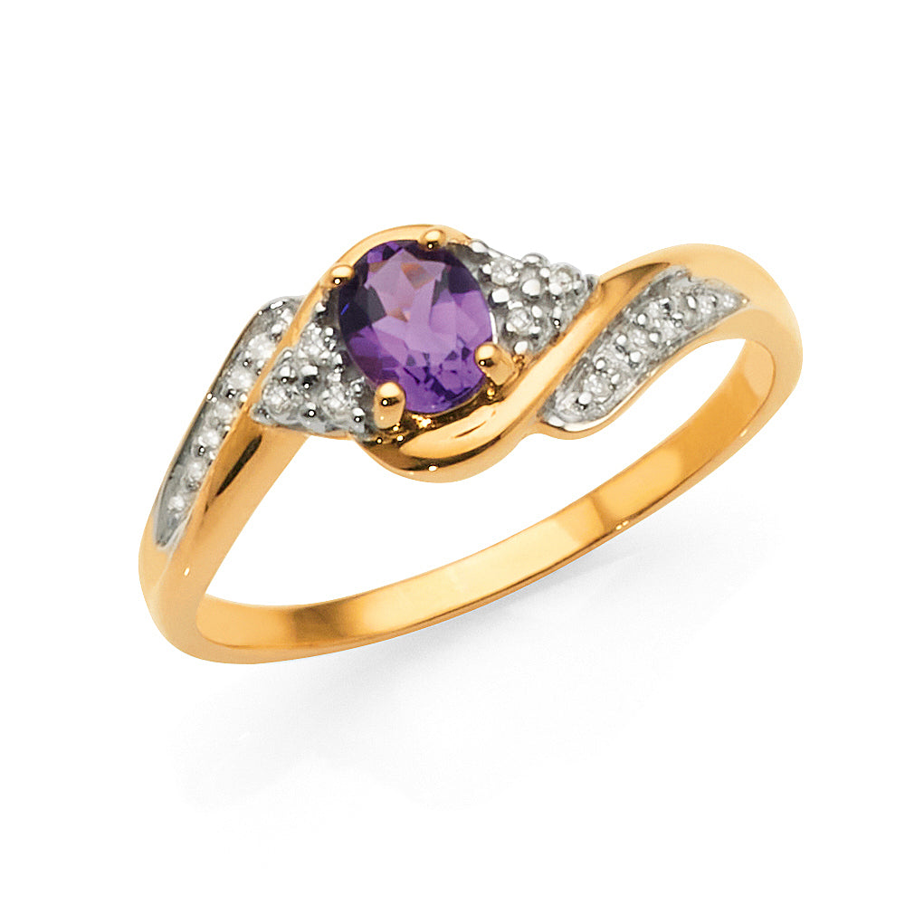 9ct Gold Amethyst & Diamond Dress Ring