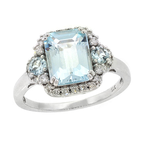 9ct White Gold Aquamarine & Diamond Ring TDW 0.20CT