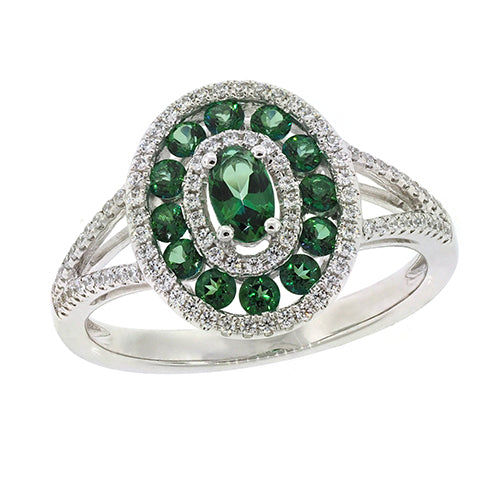 Evergem 9ct White Gold Oval Fusion Green Topaz & Cubic Zirco