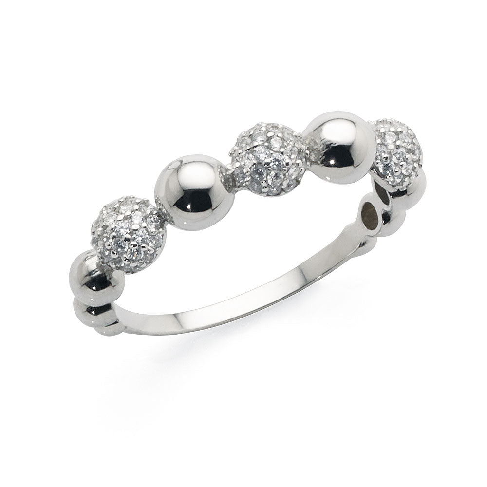 9ct White Gold Cubic Zirconia Encrusted Ball Ring